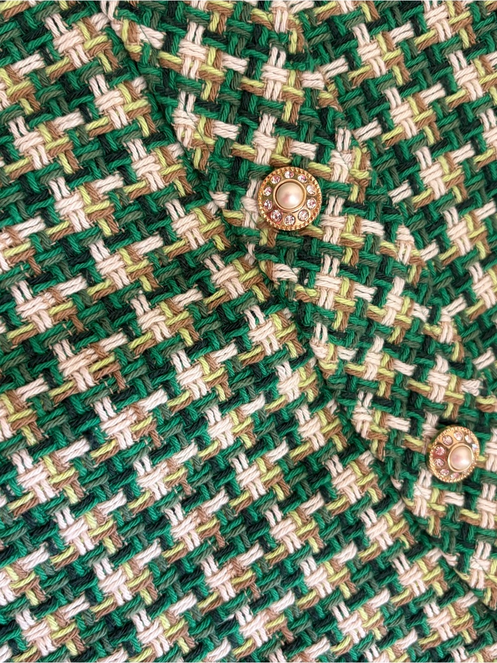 Zara Green and Cream Tweed Shift Dress with Button Detail - Picture 3 of 4